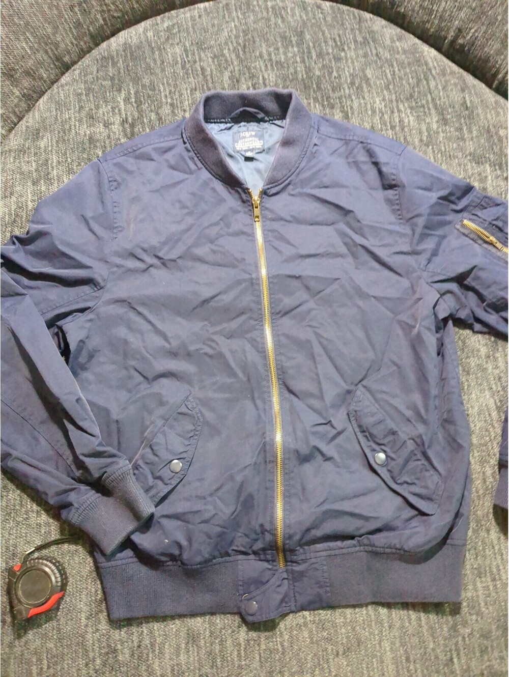 J.Crew Authentic Outerwear Men's Bomber Jacket Navy Blue Gold Zip Flight Size M